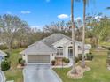 Charming home featuring mature palm trees, well-maintained landscaping, and attached two-car garage at 21505 Castle View Ct, Leesburg, FL 34748