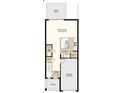 First floor floorplan shows an open layout featuring a kitchen, living room, dining area, and patio at 165 River Front Way, Edgewater, FL 32141