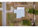 Aerial view of a property highlighting the fenced backyard, mature trees, and the home's roof at 12172 Se 96Th Ter, Belleview, FL 34420