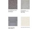 Samples of the carpet, tile, cabinets, and quartz that will be used throughout the home at 2545 Penguin Blvd, Davenport, FL 33837