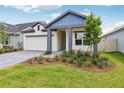 Beautiful home with a well-manicured lawn and landscaping, complemented by a charming blue accent at 6057 Sacred Oak Ave, Mount Dora, FL 32757