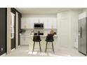 Modern kitchen with white cabinets, stainless steel appliances, and a stylish island with bar seating at 5039 Barnet Dr, Davenport, FL 33837