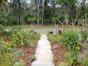 Charming walkway leading to the home, adorned with lush greenery and vibrant flowers at 109 Fern Dr, Debary, FL 32713