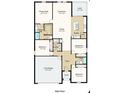 Detailed floor plan showcasing the layout of a four bedroom home with a kitchen island, 2-car garage and open living spaces at 2434 Slippery Rock St, Auburndale, FL 33823