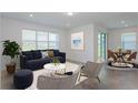 Open-concept living room featuring tile flooring, a large window, and neutral paint at 8953 Wildlight Trl, Wildwood, FL 34785