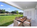 Inviting covered patio with comfortable seating and picturesque views of the pond at 1022 Brimstone Cir, Winter Haven, FL 33884