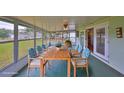 Inviting screened-in porch with a table and chairs for outdoor dining at 9210 Lehall W Sq, Lakeland, FL 33810