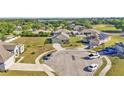 Aerial view of a residential neighborhood with well-maintained homes, mature trees, and cul-de-sac street at 513 Kimbrel Ct, Haines City, FL 33844