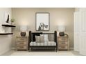 Stylishly decorated Bedroom featuring a black crib, wooden nightstands, and playful dog-themed artwork at 2157 Albatross Nest Dr, Bartow, FL 33830