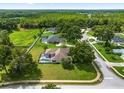 Backyard aerial view with a screened pool, lawn, and beautiful surrounding landscape at 5060 Se 40Th St, Ocala, FL 34480