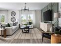 Inviting living room with contemporary decor, large windows, stylish furniture, and a decorative accent wall at 4027 Gardenia Ave, Lake Hamilton, FL 33851