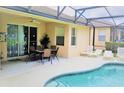 Relaxing pool patio with dining area, seating, and covered lanai, perfect for outdoor entertaining at 189 Minniehaha Cir, Haines City, FL 33844