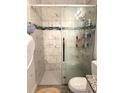 Updated bathroom with a glass-enclosed shower, marble tile surround, and modern fixtures at 15094 Sw 43Rd Avenue Rd, Ocala, FL 34473