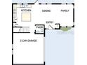 Detailed first floor plan showcasing the layout of the kitchen, living, and dining areas at 216 E Harding St, Orlando, FL 32806