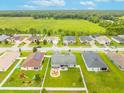 Areal view of a suburban neighborhood with well-maintained lawns and a view of a large field at 2053 Charleston Ln, Bartow, FL 33830