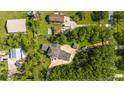 Expansive aerial shot showcasing a large home with a circular driveway surrounded by lush greenery at 3428 Longleaf Rd, Ormond Beach, FL 32174