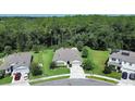 Scenic aerial view of a home with a spacious yard, lush green trees, and a cul-de-sac street at 317 Nowell Loop, Deland, FL 32724