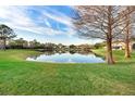 Landscaped backyard with pond and trees at 2663 Carthage Dr, New Smyrna Beach, FL 32168