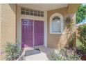 Close-up of front door entry with detailed door, potted plants, and ample natural light at 3633 Sickle St, Orlando, FL 32812
