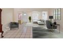 Bright living room is virtually staged with contemporary furniture and decor at 826 W Gaucho Cir, Deltona, FL 32725