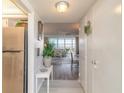Inviting hallway leading to the living area, with plants and views of the ocean and river at 1224 S Peninsula Dr # 210, Daytona Beach, FL 32118