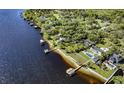 Picturesque aerial view showcasing the waterfront homes along the river with docks, pools, and well-manicured lawns at 2149 Hontoon Rd, Deland, FL 32720