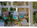 Aerial view of property with fenced backyard and private in-ground swimming pool at 150 Nautical Dr, South Daytona, FL 32119