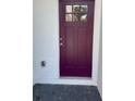 Charming front door with decorative glass panels, painted in deep purple tone at 736 S Stone St, Deland, FL 32720