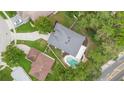 Overhead view of a home with an inground pool, nestled amongst lush greenery and suburban neighborhood at 105 Golfside Cir, Sanford, FL 32773