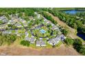 Serene aerial view of a condo complex nestled amidst lush greenery, showcasing the community pool and surrounding lake at 102 Bob White Ct # 102C, Daytona Beach, FL 32119