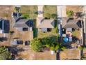 Aerial view of a single-story home shows the layout of the neighborhood and the backyard area at 3107 Mapleshade St, Deltona, FL 32738
