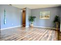 A bright living room with wooden floors, blue walls, and a tropical plant at 522 Grace Ave, Deland, FL 32724