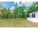 The backyard with a grassy area and trees, as seen from the side of the house at 544 E Voorhis Ave, Deland, FL 32724