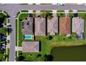 Aerial view of property featuring well-manicured lawns, neighboring houses, and a glimpse of a serene pond at 1233 Girog Ave, Port Orange, FL 32129