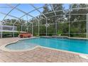 Beautiful screened-in pool with brick pavers and a lush green forest in the background at 1910 Creekwater Blvd, Port Orange, FL 32128