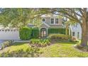 Two-story home featuring a manicured lawn and lush landscaping, surrounded by mature trees at 227 Blue Crystal Dr, Deland, FL 32720