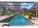 Relaxing pool with an enclosed screened patio and relaxing greenery at 3 Pine Meadow Ct, Debary, FL 32713