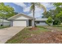 Charming single-story home featuring a metal roof, attached garage, and well-maintained front lawn with palm tree at 3117 Pine Tree Dr, Edgewater, FL 32141