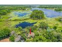 Breathtaking aerial view of a home nestled among lush greenery, with a lake adding to the scenic backdrop at 2163 Fireside Rd, Deltona, FL 32738