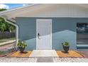 Inviting front door with well manicured plants, creating a warm entrance to this beautiful home at 1214 Flomich St, Daytona Beach, FL 32117