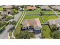 An aerial shot showcasing the property's roof, driveway, and the surrounding neighborhood at 3601 Weatherfield Dr, Kissimmee, FL 34746