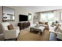 Inviting living room with neutral tones, comfortable seating, and large windows for natural light at 11018 Nellie Crossing Cir, Clermont, FL 34711