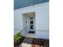 Entrance of a Hartizen Home with a glass front door, a welcome mat, and lush greenery at 1125 Red Buckeye Ct, Deland, FL 32720