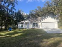 Newly constructed home with a two-car garage and well-manicured lawn at 3245 Se 142Nd Pl, Summerfield, FL 34491