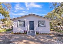 Newly renovated home with white siding, gray door, and landscaped yard at 1316 Hackett St, Mount Dora, FL 32757