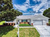 Single-story home with attached garage, mature landscaping, and a spacious driveway at 13729 Se 89Th Ave, Summerfield, FL 34491