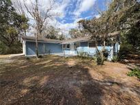 Charming single story home with a light blue exterior nestled among mature trees at 1024 Driggers Rd, Lakeland, FL 33809