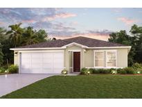 Charming single-story home with a two-car garage and well-manicured landscaping at 735 Leonardo Ct, Kissimmee, FL 34758