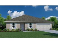 Charming single-story home with a neutral color scheme, tidy landscaping, and an attached two-car garage at 1910 Michigan Dr, Poinciana, FL 34759