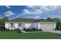 Charming single-story home with manicured lawn, landscaped beds, attached two car garage and neutral color palette at 357 Fern Ct, Poinciana, FL 34759